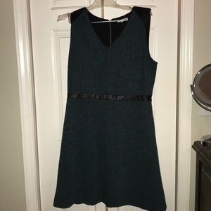Leather trim dark teal dress